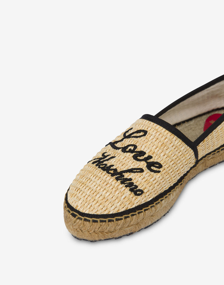 Espadrilles en raphia avec broderie Beige Love Moschino 3