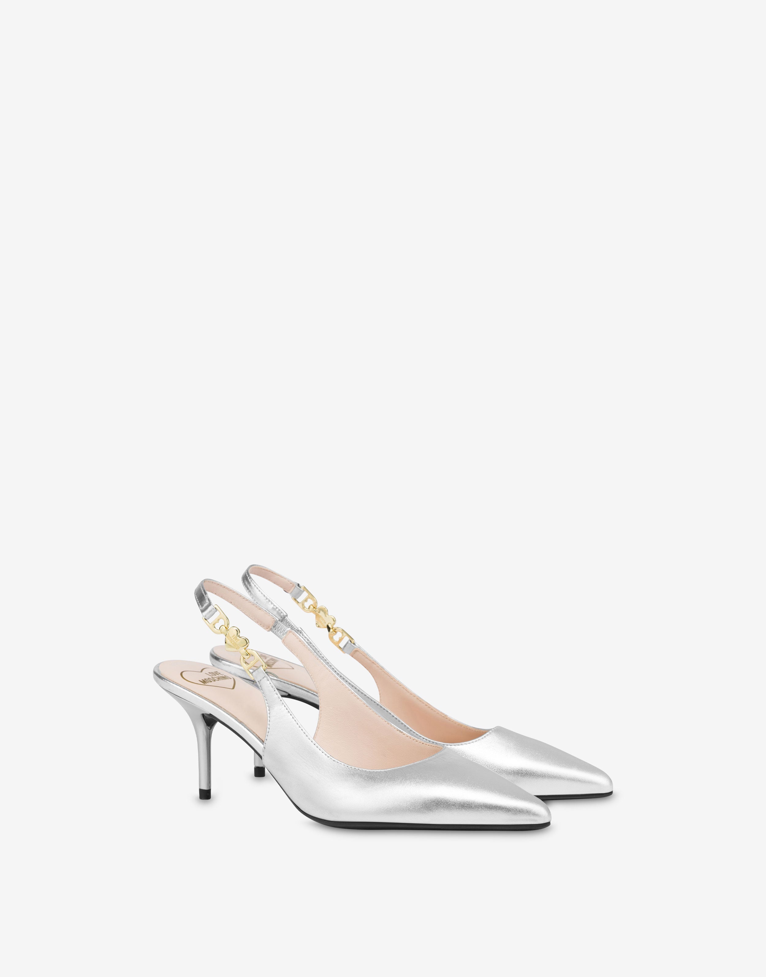 Slingback in nappa laminata Love Chain Strap