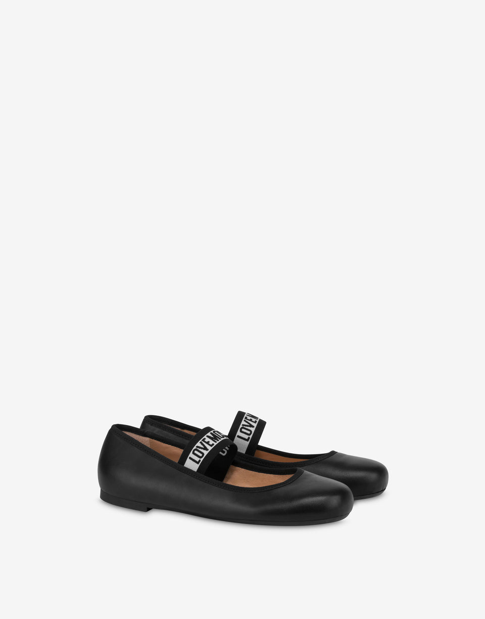 Ballerines en cuir nappa avec bande élastique logotée Noir Love Moschino 0