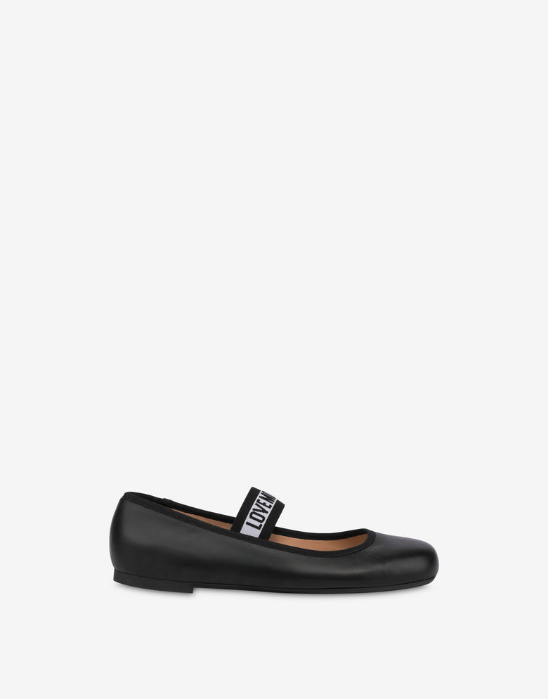 Ballerines en cuir nappa avec bande élastique logotée Noir Love Moschino 1