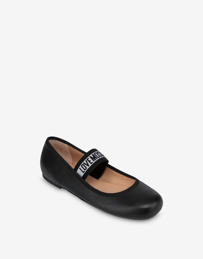 Ballerines en cuir nappa avec bande élastique logotée Noir Love Moschino 3