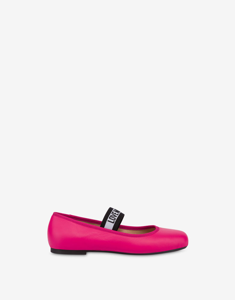 Ballerines en cuir nappa avec bande élastique logotée Fuchsia Love Moschino 1