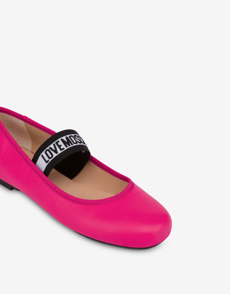 Ballerines en cuir nappa avec bande élastique logotée Fuchsia Love Moschino 3