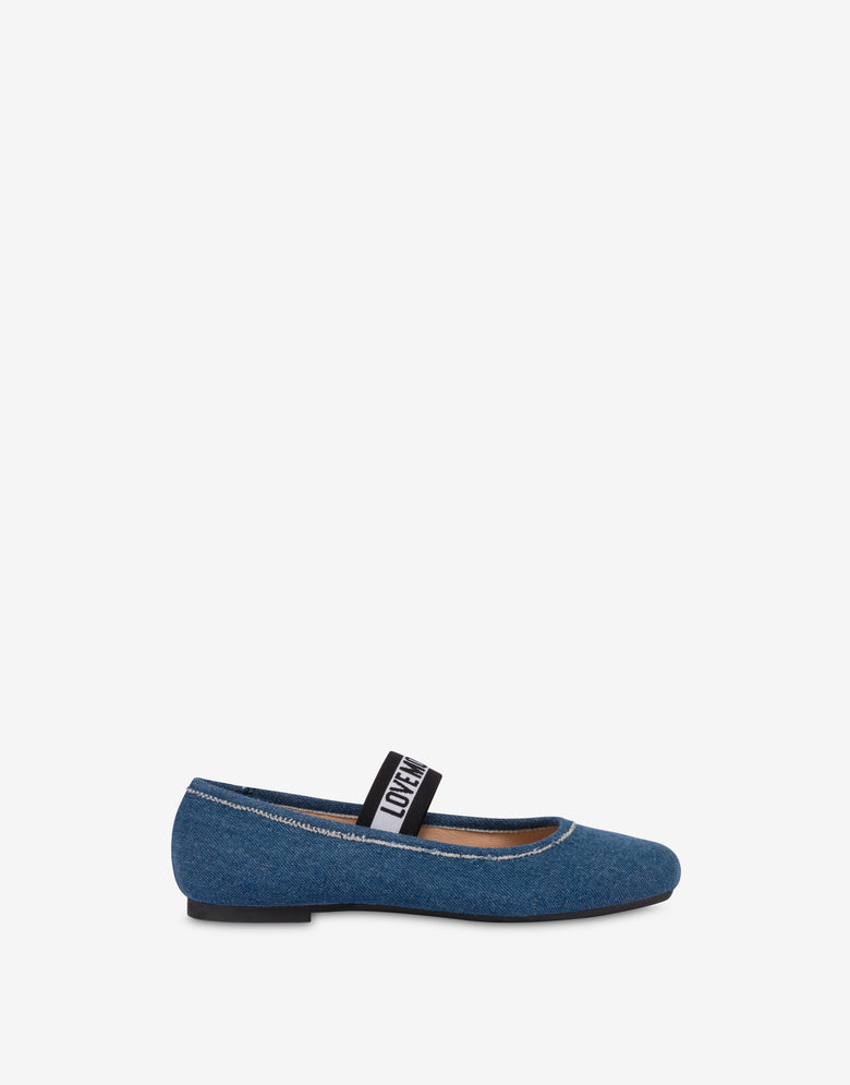 Ballerines en denim avec bande élastique logotée Blue denim Love Moschino 1