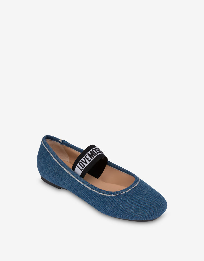 Ballerines en denim avec bande élastique logotée Blue denim Love Moschino 3