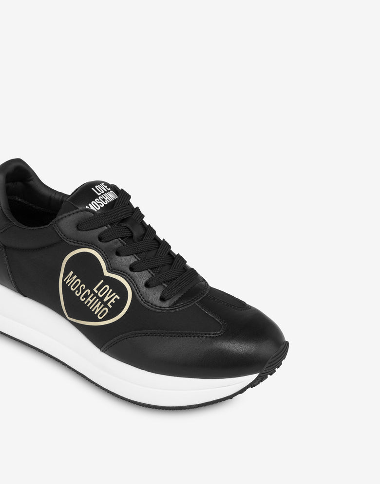 Calfskin and nylon sneakers Daily Running Black Love Moschino 3
