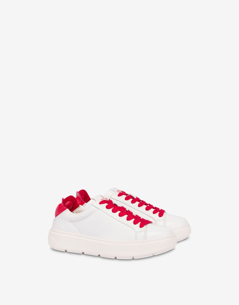 Turnschuhe aus Nappaleder und Lammfell Weiß Love Moschino 0