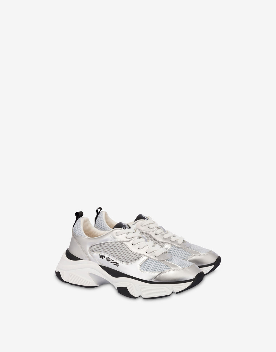 Laminate and mesh sneakers Silver Love Moschino 0