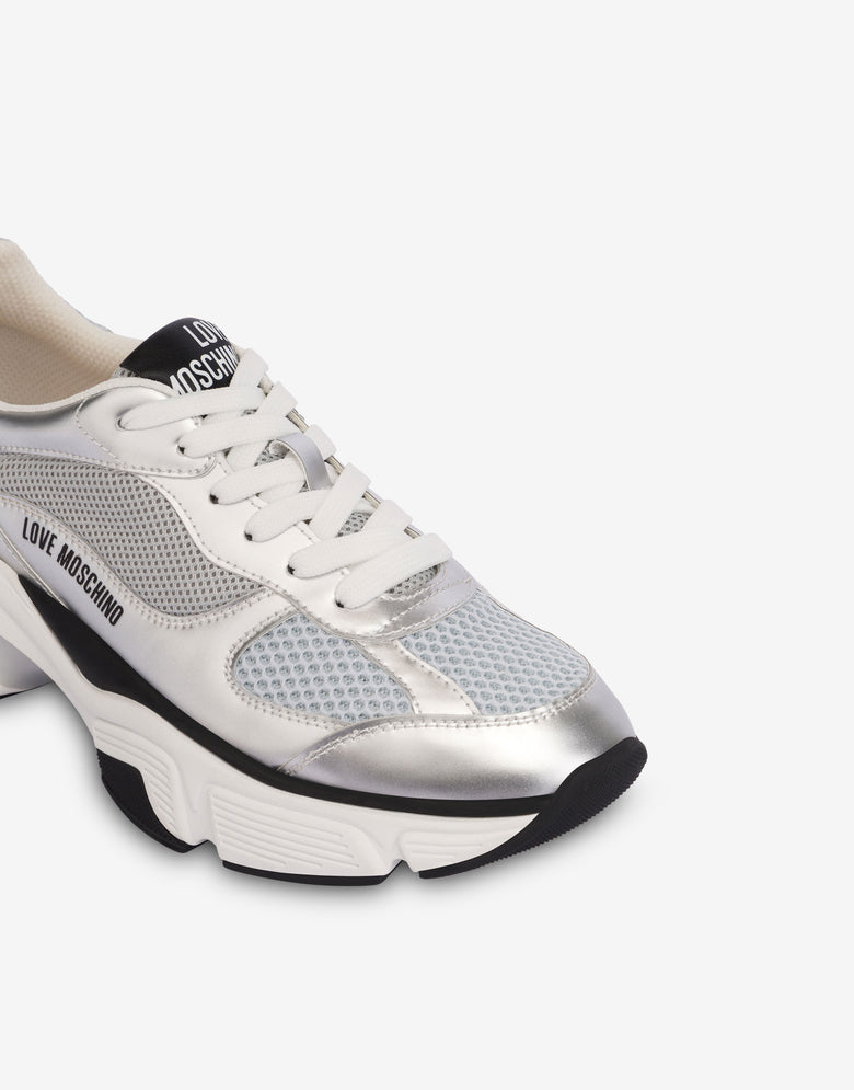 Laminate and mesh sneakers Silver Love Moschino 3