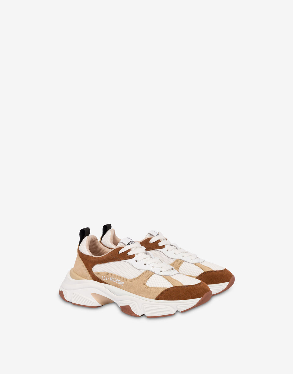 Baskets en daim et maille Marron Love Moschino 0