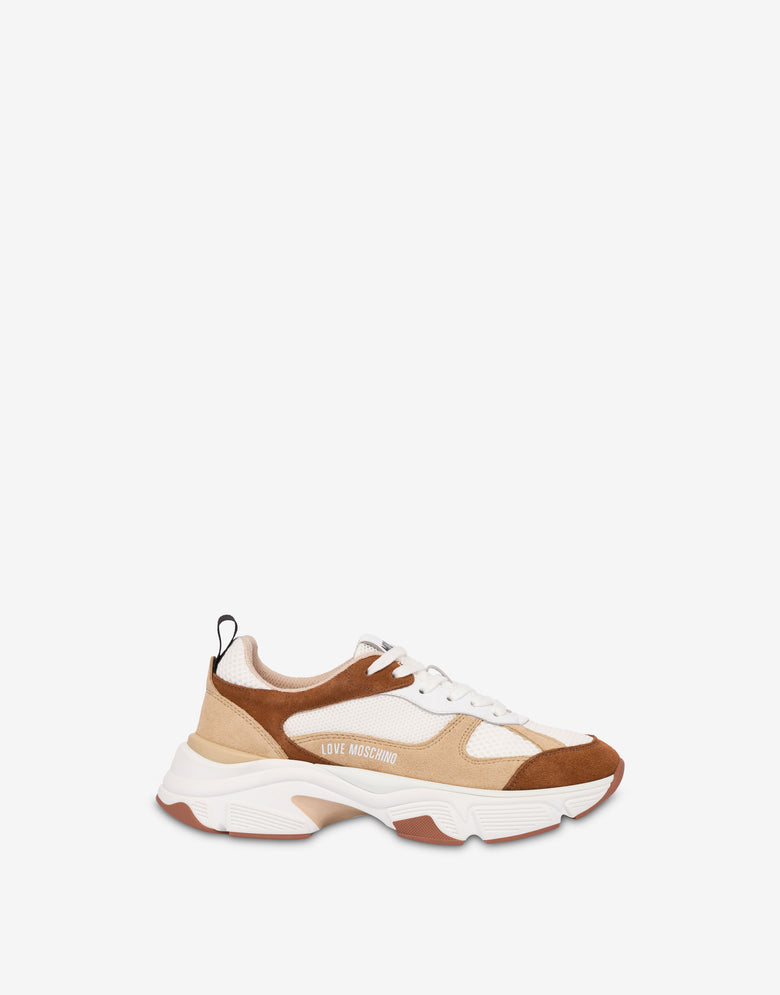 Baskets en daim et maille Marron Love Moschino 1
