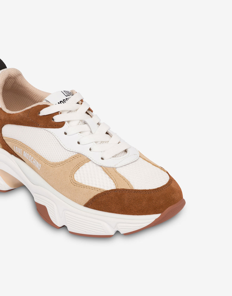 Baskets en daim et maille Marron Love Moschino 3