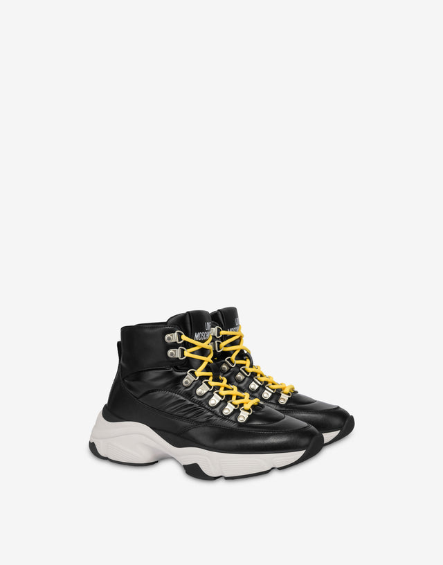 High top sneakers in calfskin and nylon Black Love Moschino 0