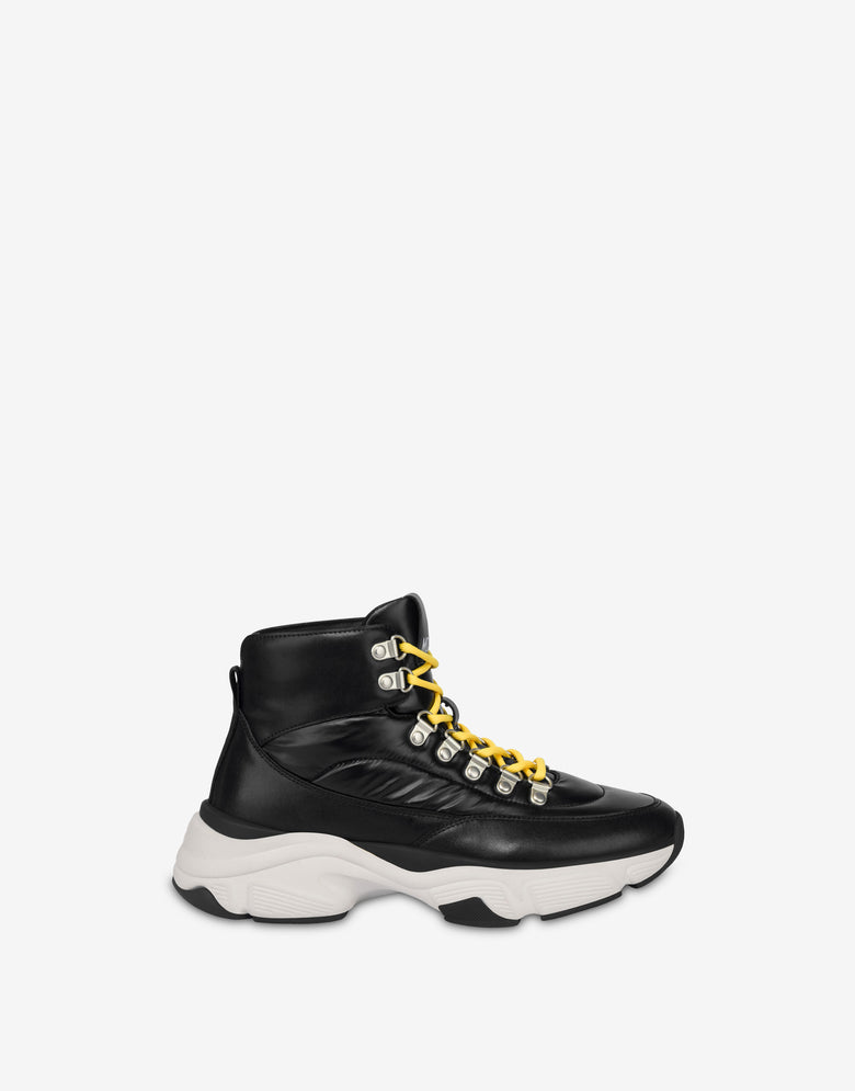 High top sneakers in calfskin and nylon Black Love Moschino 1