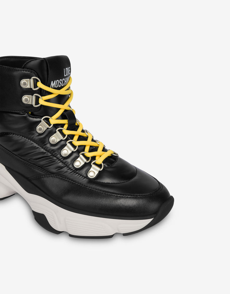 High top sneakers in calfskin and nylon Black Love Moschino 3