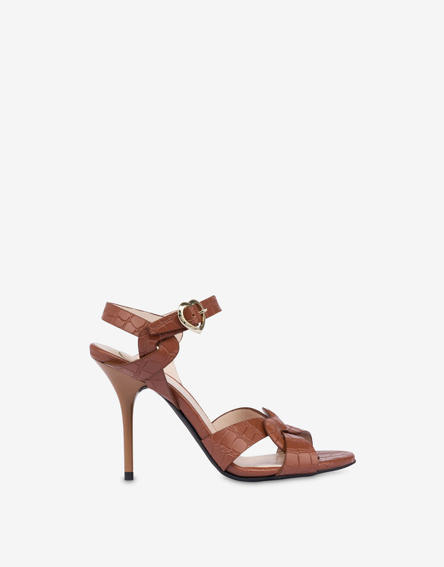 Croc-print calfskin sandals Filled Heart Leather Love Moschino 1
