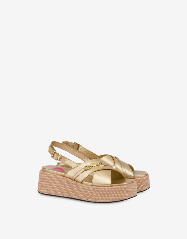 Flatform sandals in laminated nappa Gold Love Moschino 0