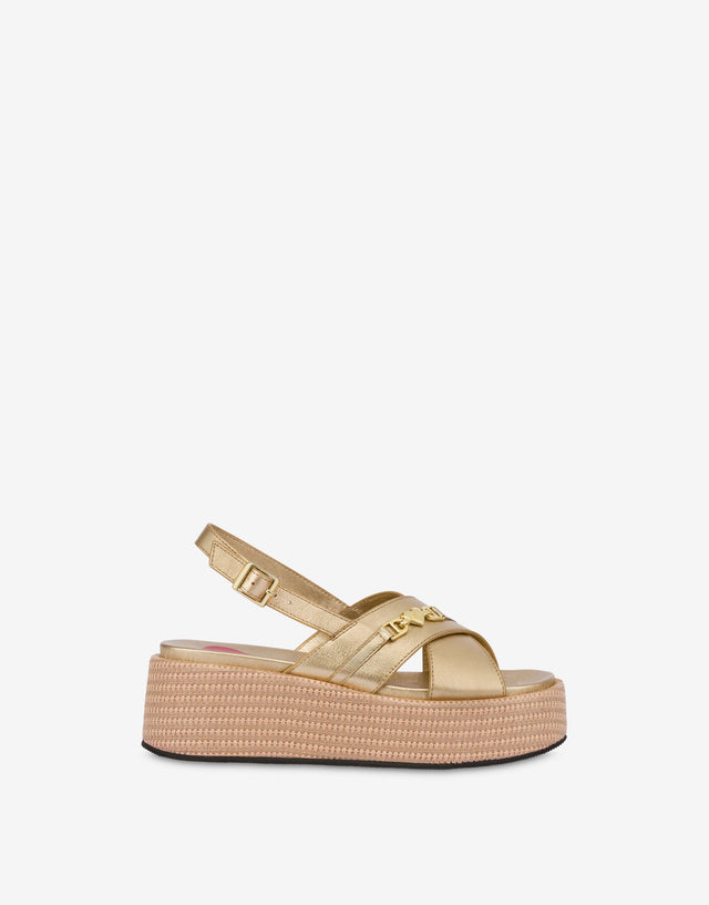Flatform sandals in laminated nappa Gold Love Moschino 1
