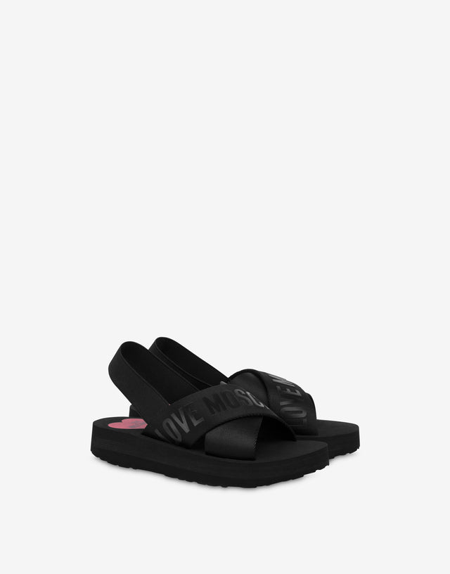 Crossed sandals with logoed ribbons Black Love Moschino 0