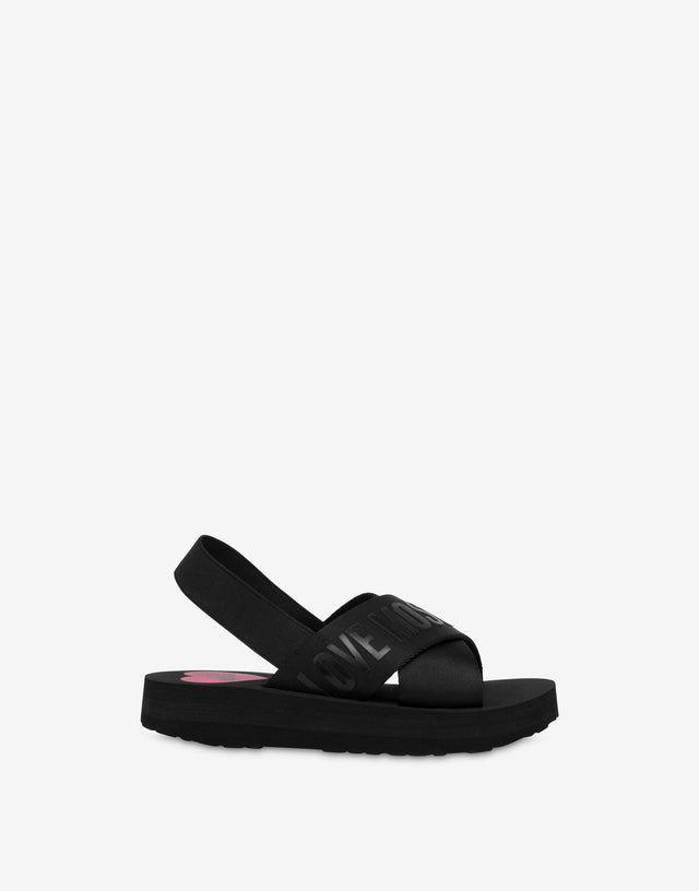 Crossed sandals with logoed ribbons Black Love Moschino 1