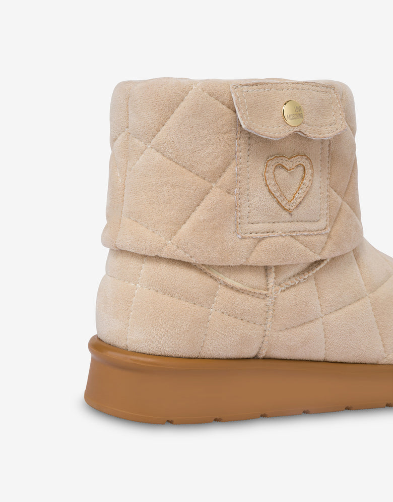 Quilted soft fabric ankle boots Beige Love Moschino 3