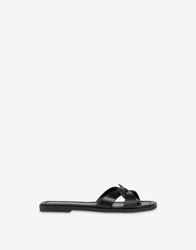 Flat calfskin sandals Filled Heart Black Love Moschino 1