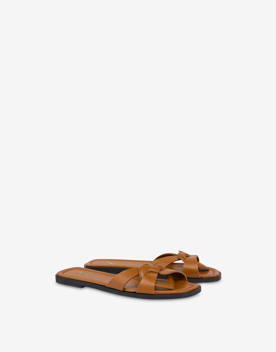 Flat calfskin sandals Filled Heart Leather Love Moschino 0