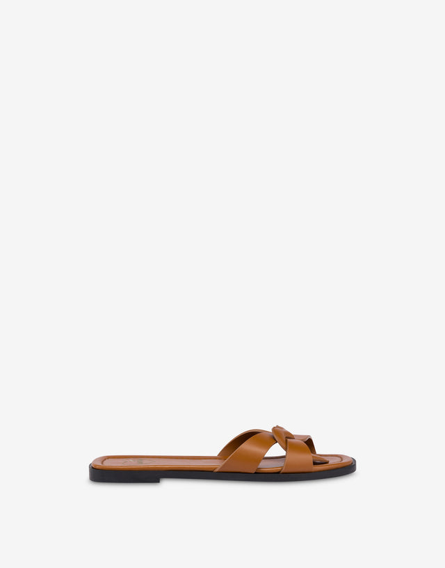 Flat calfskin sandals Filled Heart Leather Love Moschino 1