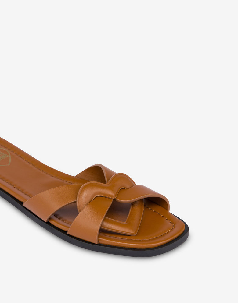 Flat calfskin sandals Filled Heart Leather Love Moschino 3