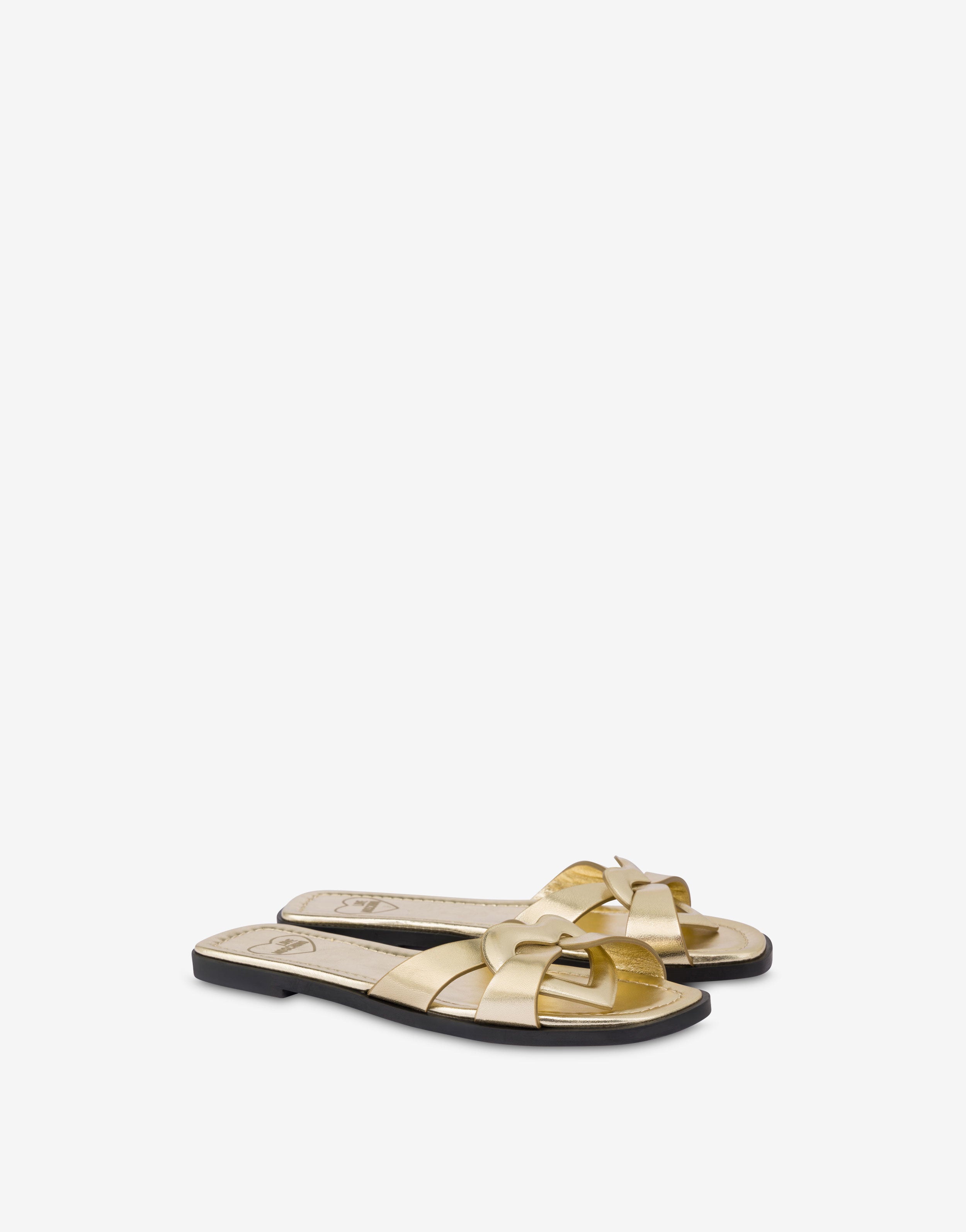 Flat laminated nappa sandals Filled Heart Love Moschino