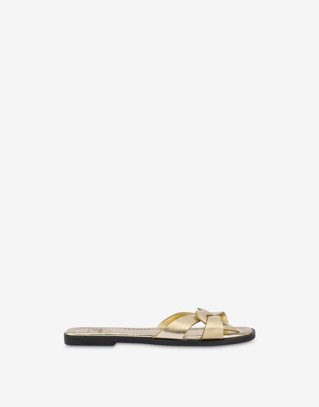 Flat laminated nappa sandals Filled Heart Gold Love Moschino 1