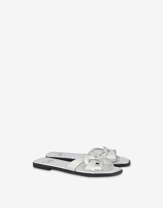 Flat laminated nappa sandals Filled Heart Silver Love Moschino 0
