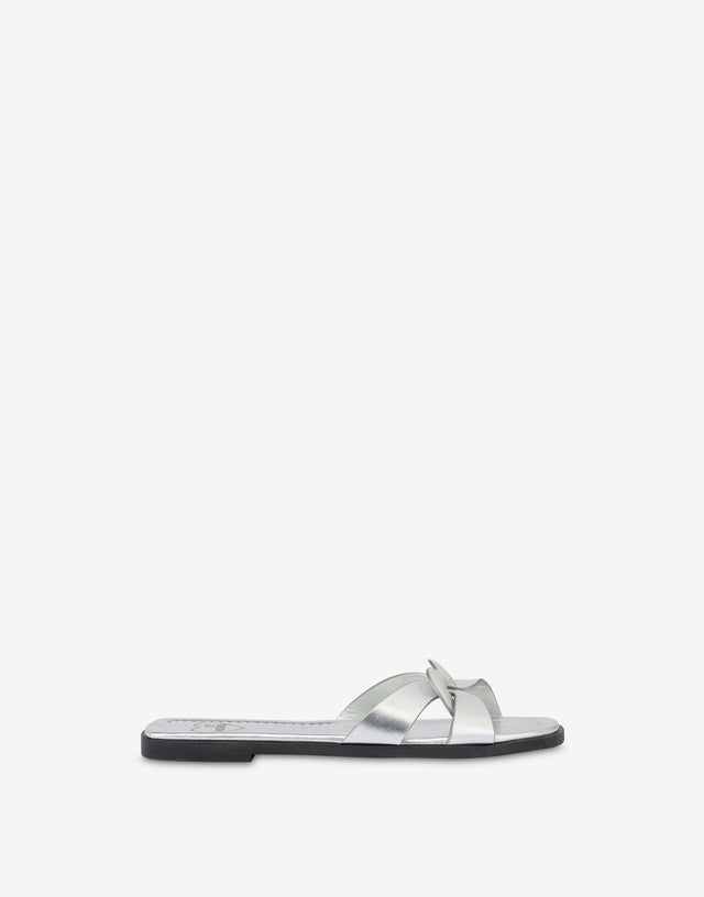 Flat laminated nappa sandals Filled Heart Silver Love Moschino 1