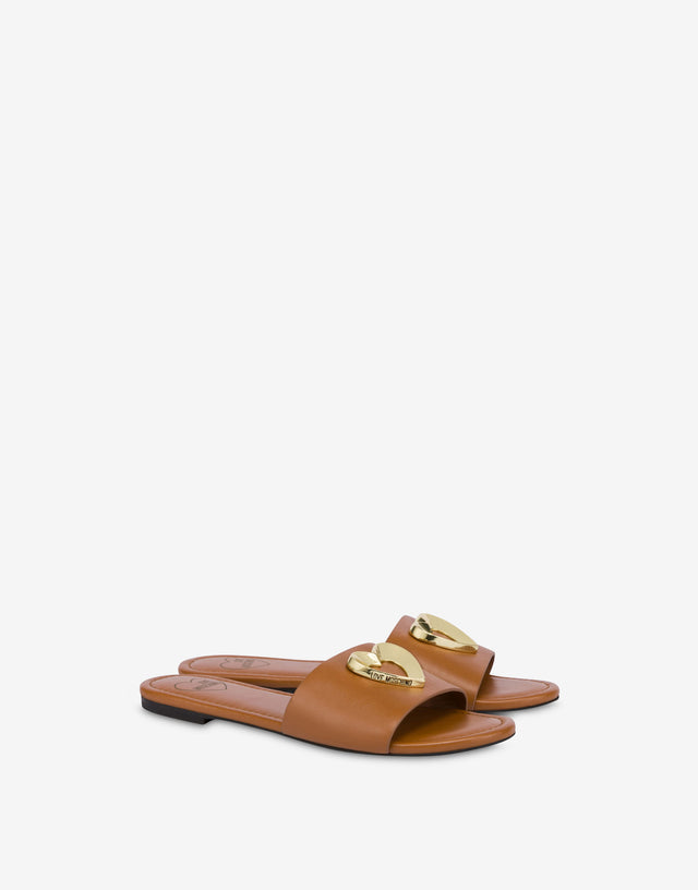 Flat sandals in calfskin with heart  Love Moschino 0