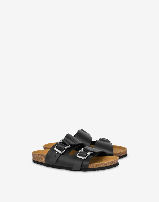 Calf sandals with double Heart Buckle strap Black Love Moschino 0