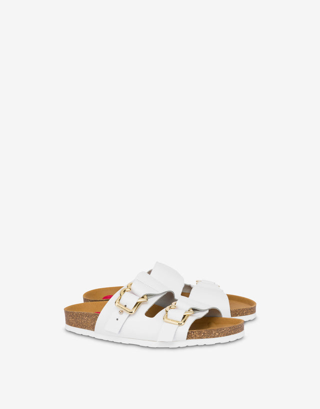 Calf sandals with double Heart Buckle strap White Love Moschino 0