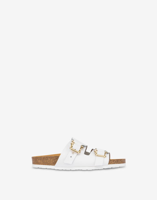 Calf sandals with double Heart Buckle strap White Love Moschino 1