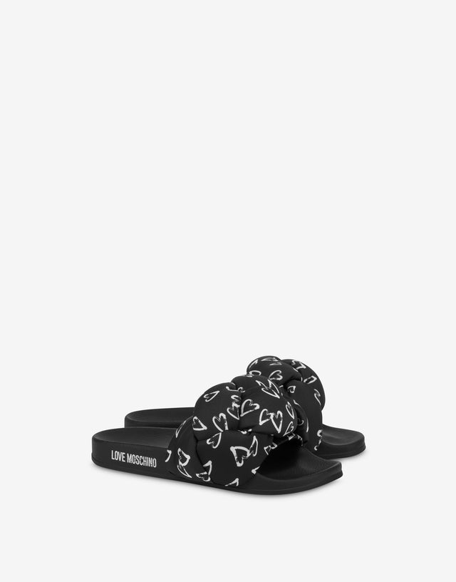Pool slides with print Black Love Moschino 0