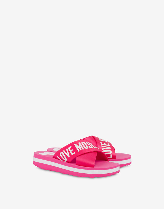 Sandales croisées avec logo Fuchsia Love Moschino 0