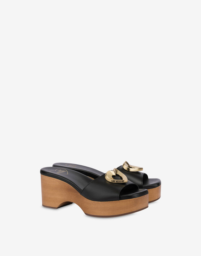 Clogs in calfskin with heart Black Love Moschino 0
