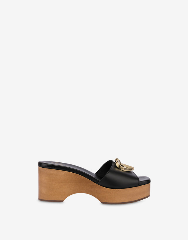 Clogs in calfskin with heart Black Love Moschino 1