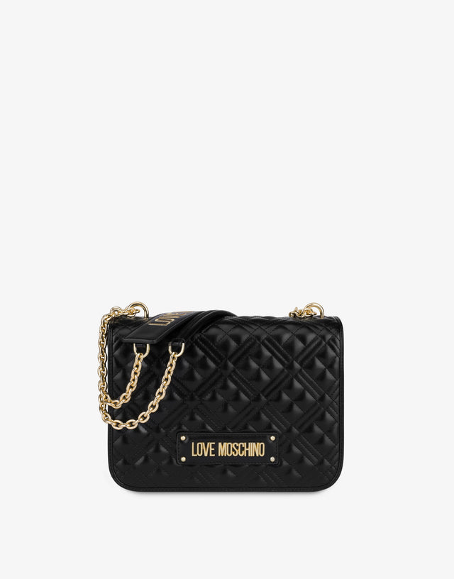 ロゴ入りキルトショルダーバッグ ブラック Love Moschino 0