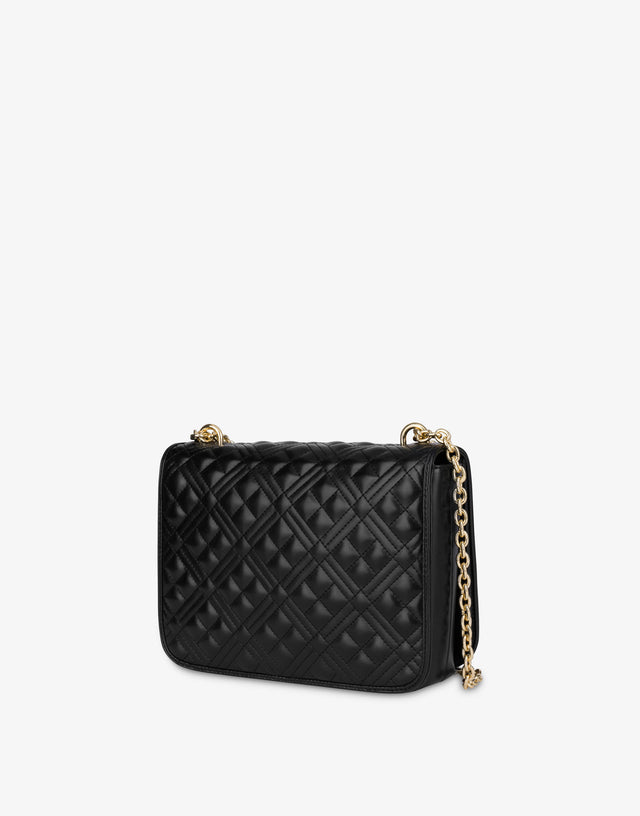 ロゴ入りキルトショルダーバッグ ブラック Love Moschino 1