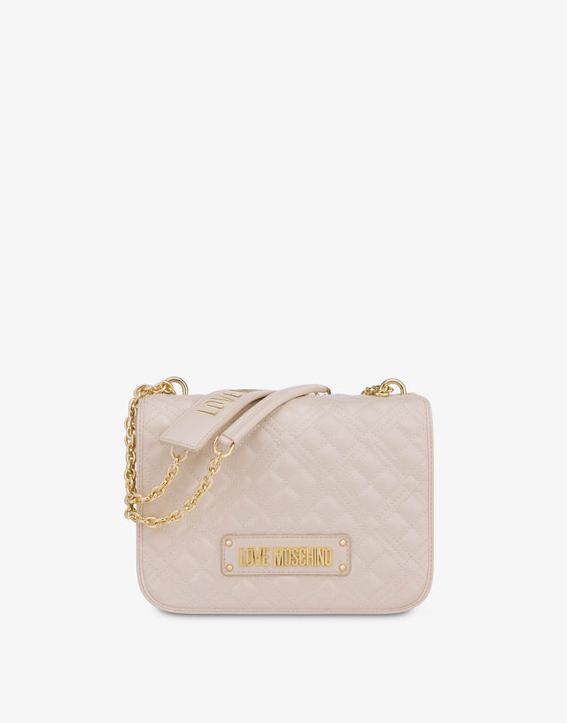 ロゴ入りキルトショルダーバッグ アイボリー Love Moschino 0