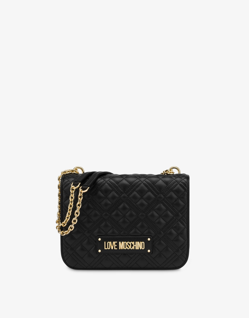 Bolso de hombro New Shiny Quilted Negro Love Moschino 0