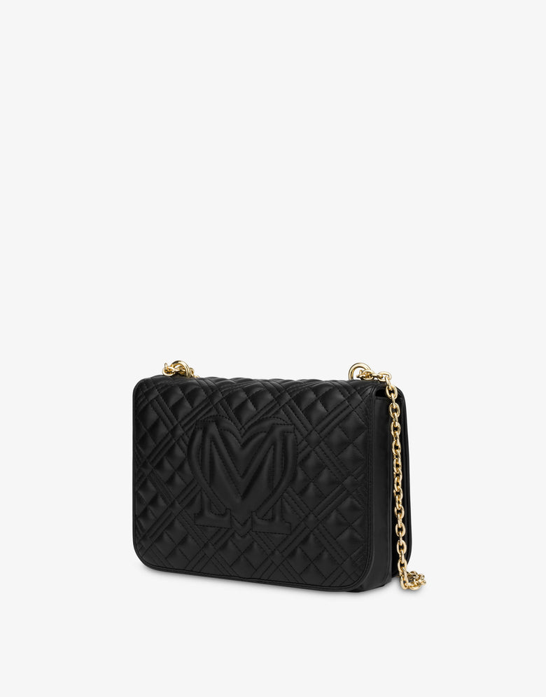 Bolso de hombro New Shiny Quilted Negro Love Moschino 1