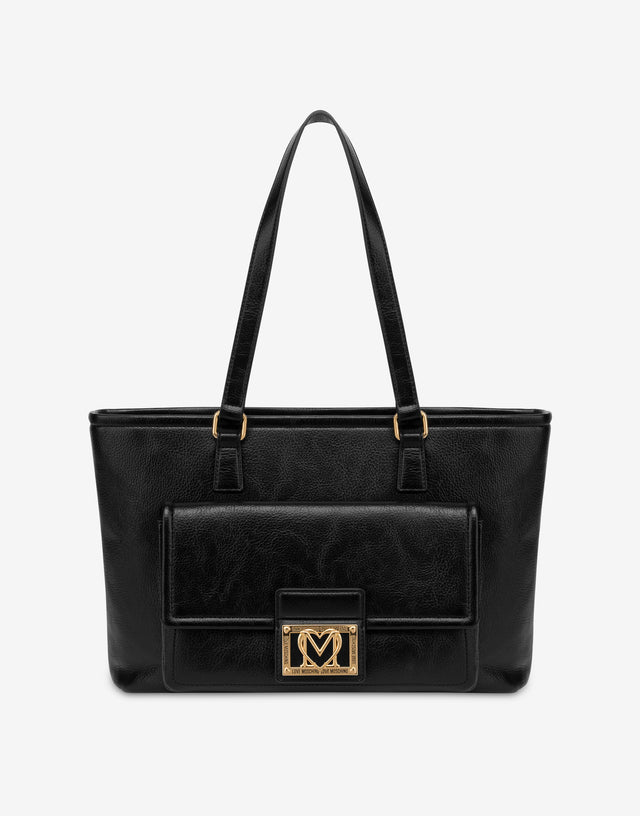 Shopper con placca logata Nero Love Moschino 0