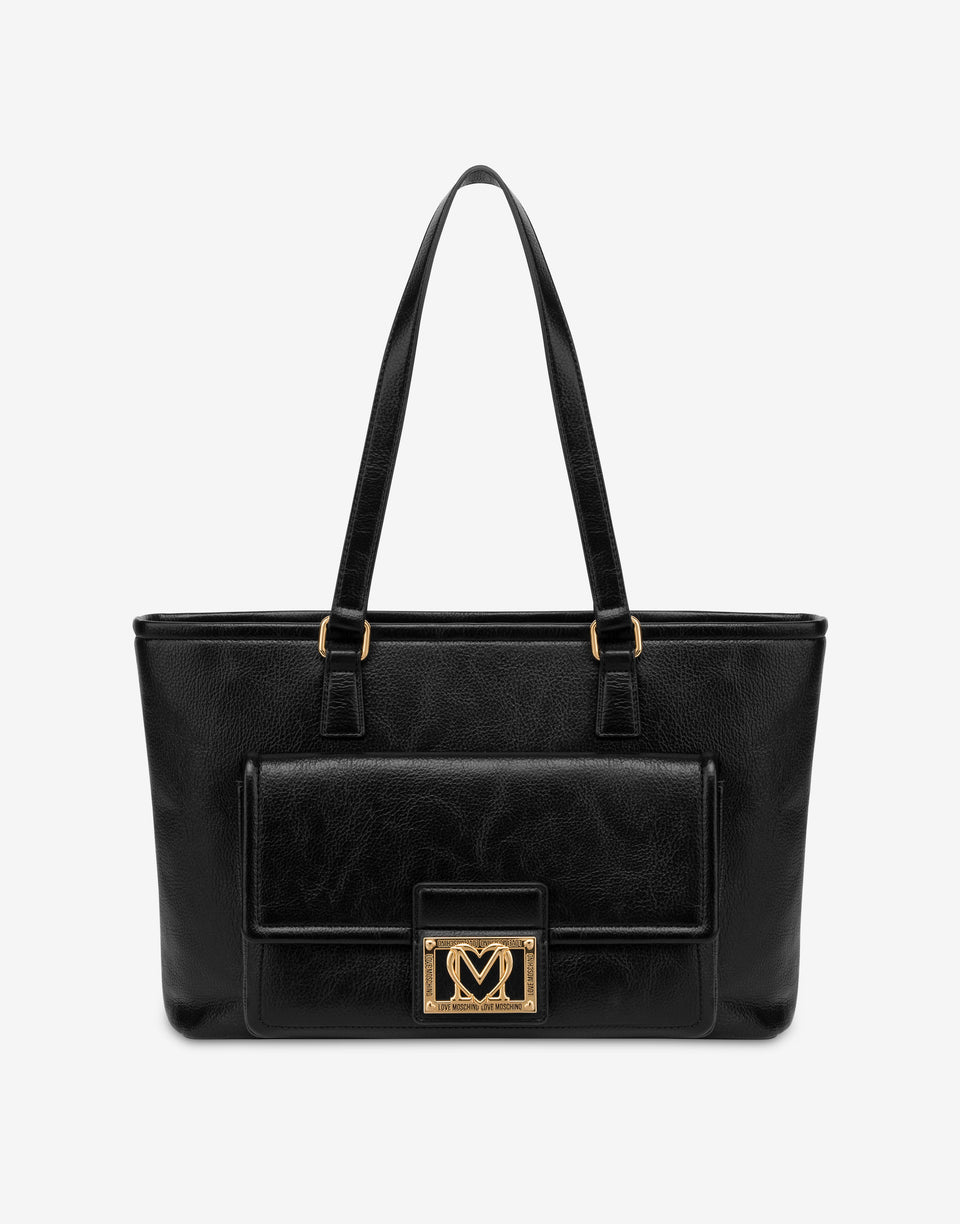 Shopper con placca logata Nero Love Moschino 0