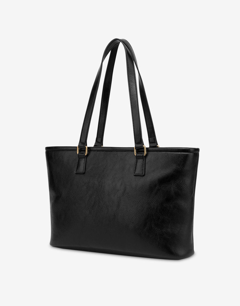 Shopper con placca logata Nero Love Moschino 1