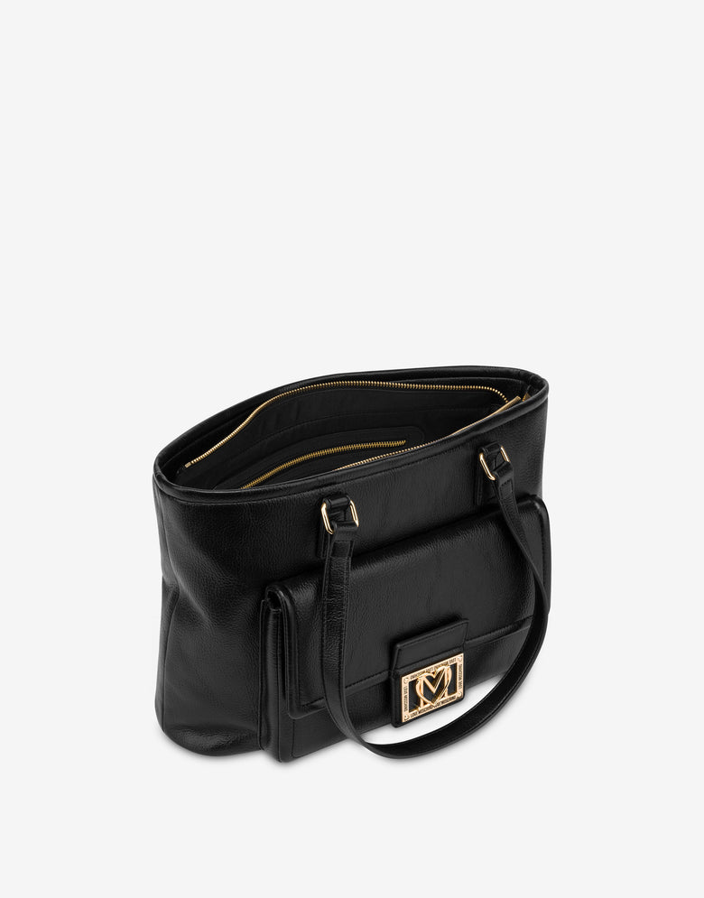 Shopper con placca logata Nero Love Moschino 2